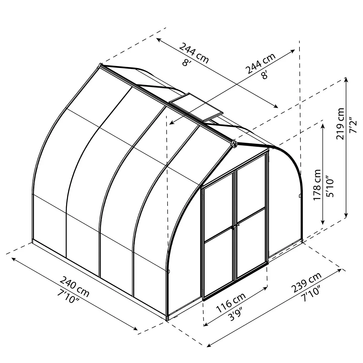 Gewächshaus Bella 8 x 8 mit Stahlfundament