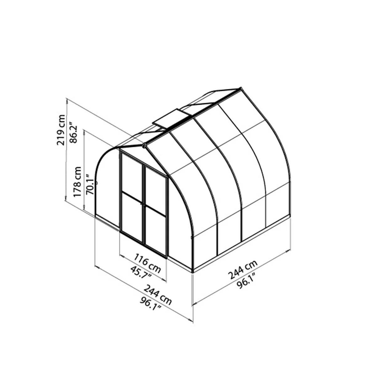 Gewächshaus Bella 8 x 8 mit Stahlfundament