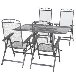 Gartenmöbel-Set Elda mit 4 Klappsesseln und 1 Tisch aus Stahlgeflecht 