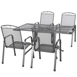 Gartenmöbel-Set Elda mit 4 Stapelsesseln und 1 Tisch aus Stahlgeflecht 
