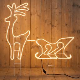 Premium-Neon-LED-Hirsch mit Schlitten, 92x115 cm 