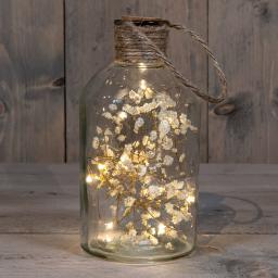 LED-Glasflasche mit getrockneter Blume, 20x9,5 cm, weiß 