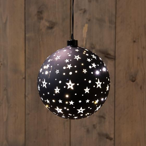 LED-Glaskugel mit Sternen, Ø 15 cm, schwarz
