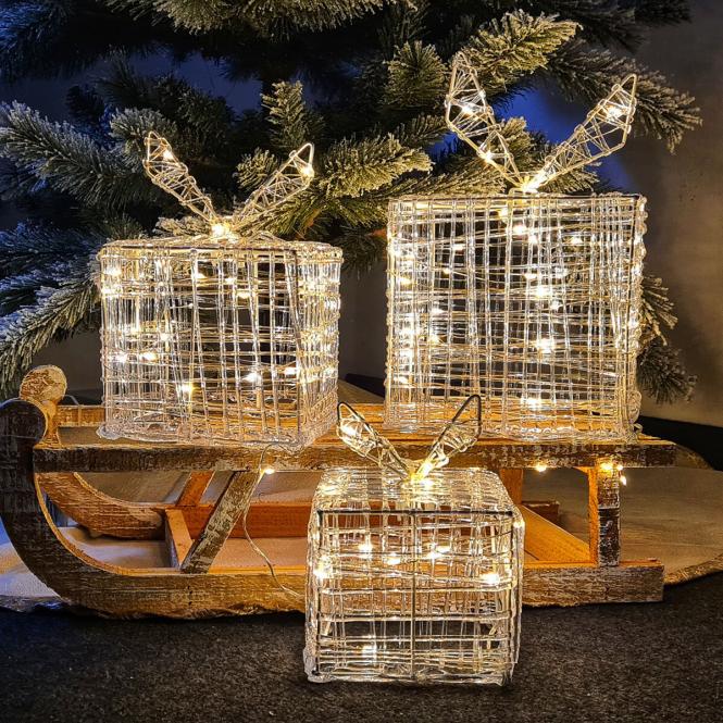 *Merry X-Mas*: LED-Geschenke aus Metall, transparent, 3er-Set (Kopie) Pötschke
