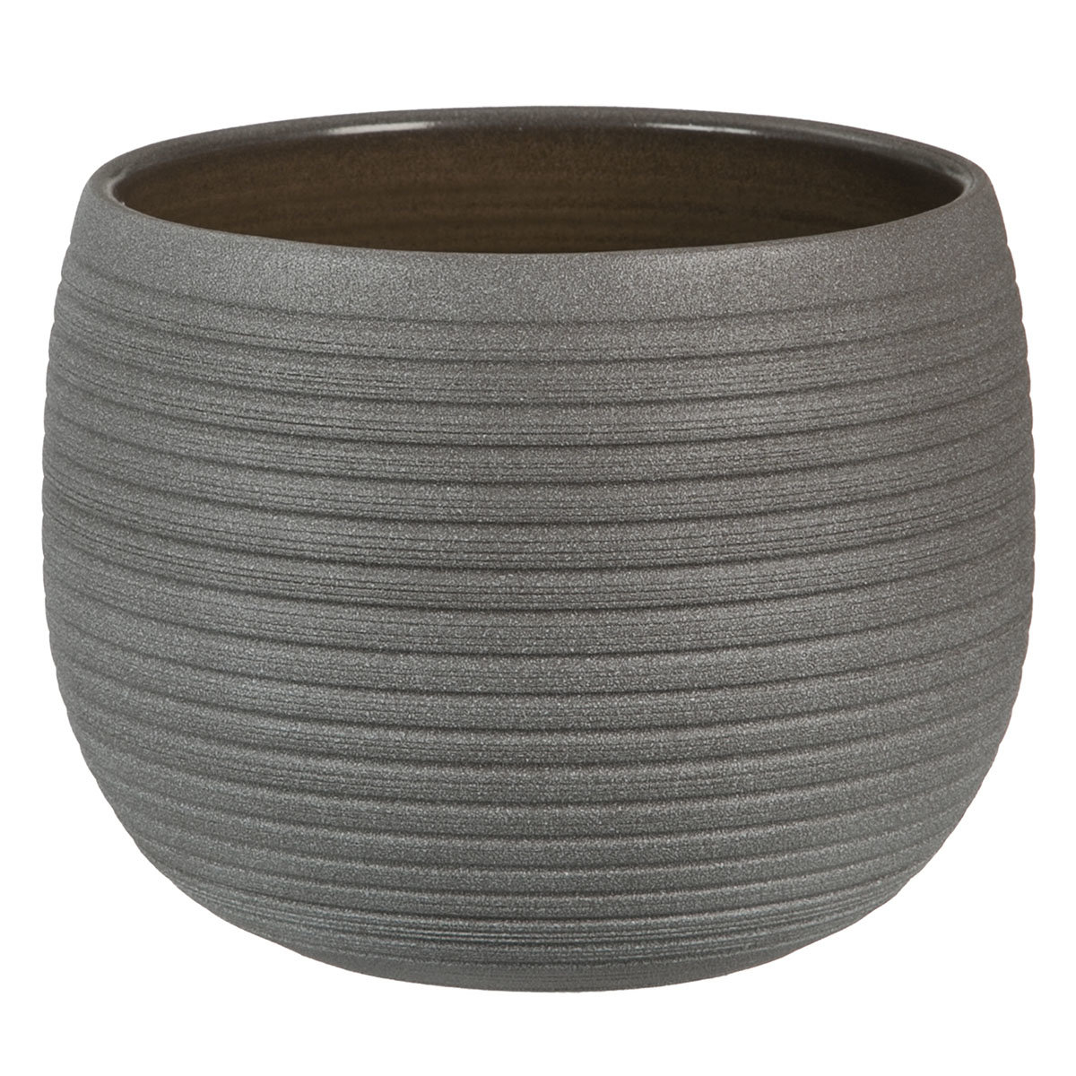 Keramik-Übertopf, rund, 12x16x16 cm, Umber Stone
