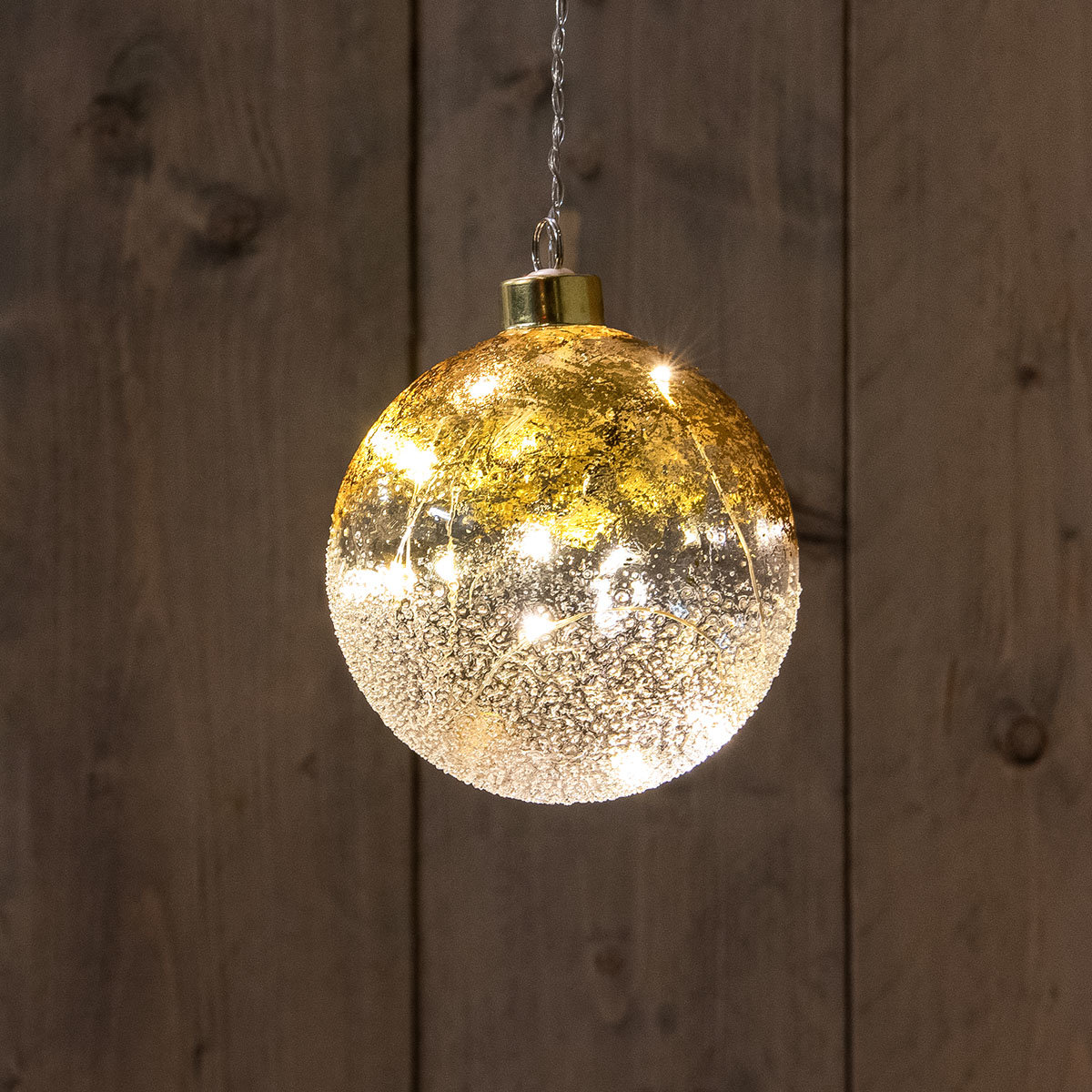 LED-Glaskugel mit Sternen, 12 cm, gold

