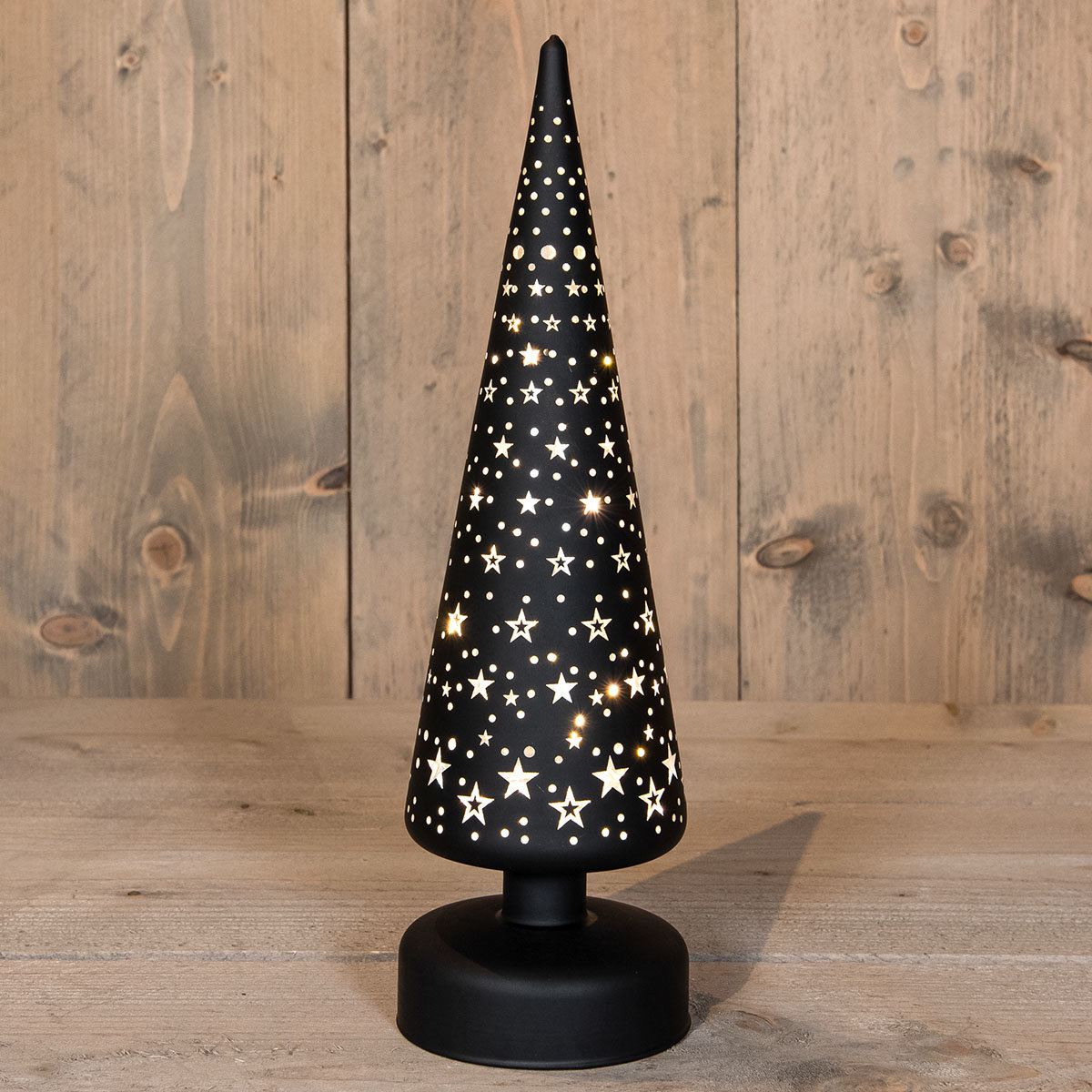 LED-Glasbäumchen mit Sternen, 9x30 cm, schwarz

