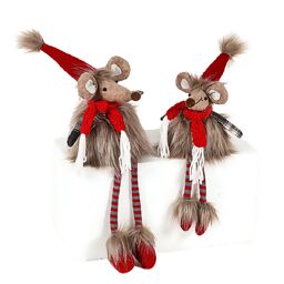 Weihnachtliche Maus mit Baumelbeinen, 14x13x36 cm 
