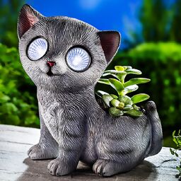 Solar-Katze mit Pflanztopf 