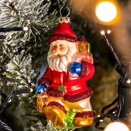 Christbaumschmuck - Weihnachtsmann mit Laterne, 10 cm, mundgeblasen 