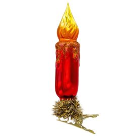 Christbaumschmuck - Kerze auf Clip, weihnachtsrot glanz, mundgeblasen 