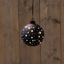 LED-Glaskugel mit Sternen, 10 cm, schwarz 