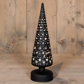 LED-Glasbäumchen mit Sternen, 9x30 cm, schwarz 