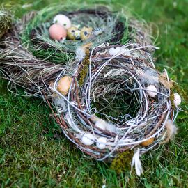 Osterkranz mit Eiern und Federn, 24x7 cm, natur braun 