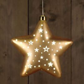 LED-Glasstern mit Sternen, 19 cm, gold 