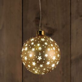 LED-Glaskugel mit Sternen, 10 cm, gold 