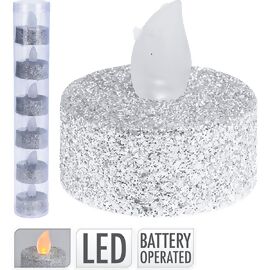 LED Teelichter 6er-Set, silber-glitzer 