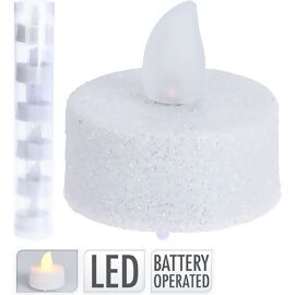 LED Teelichter 6er-Set, weiß-glitzer 