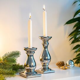 Keramik Kerzenhalter Jule, silber, klein 