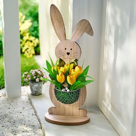 Deko-Hase Rosalie aus Holz mit Kunstblumen, 50cm 