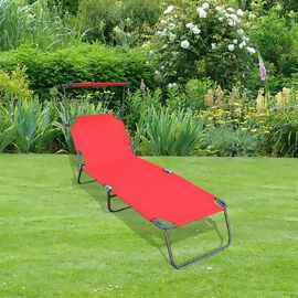 Gartenliege mit Sonnenschutz, höhenverstellbar, rot 