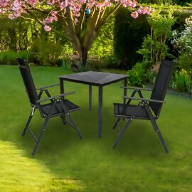 Gartenmöbelset, 2 Klappstühle und Tisch 80x80 cm 
