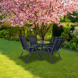 Gartenmöbelset, 4 Klappstühle und Tisch 80x80 cm 