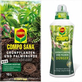Set Sana® Grünpflanzen- und Palmenerde, 10 Liter + Grünpflanzen- und Palmendünger, 1 Liter 