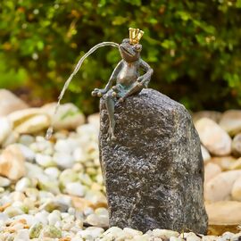 Bronze-Wasserspiel Froschkönig Klaus auf Granit, ca. 13 cm hoch 