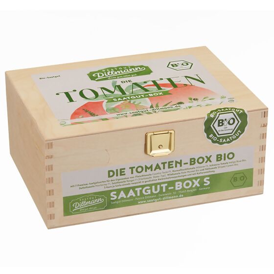 Saatgut-Holzbox Tomaten, 7 BIO-Saatgut-Sorten
