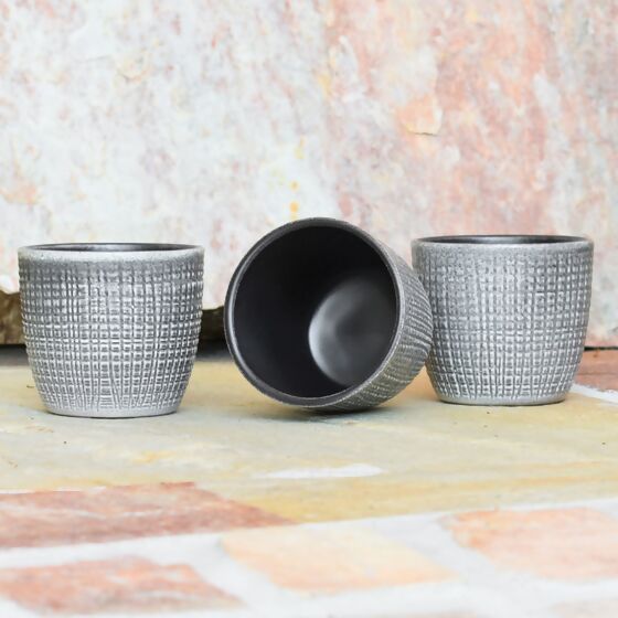 3er-Set Keramik-Übertöpfe 6cm, Grau