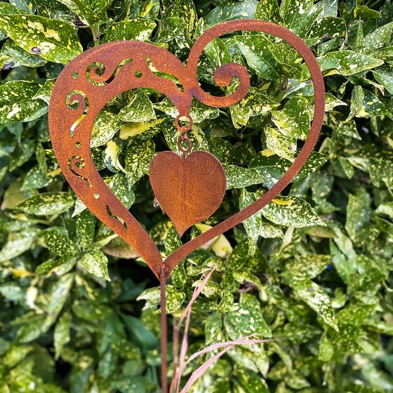 Gartenstecker Herz Sweetheart, Edelrost, 130 cm