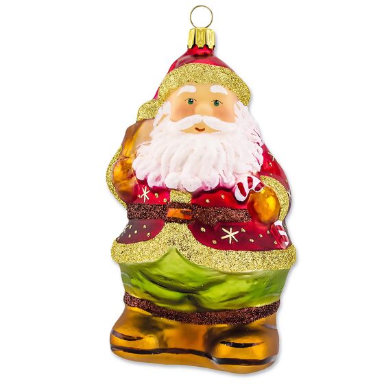Christbaumschmuck - Weihnachtsmann mit Zuckerstange, 15 cm, mundgeblasen