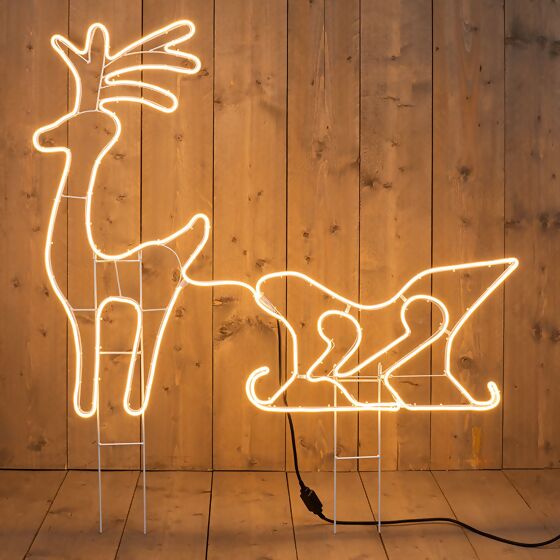 Premium-Neon-LED-Hirsch mit Schlitten, 92x115 cm