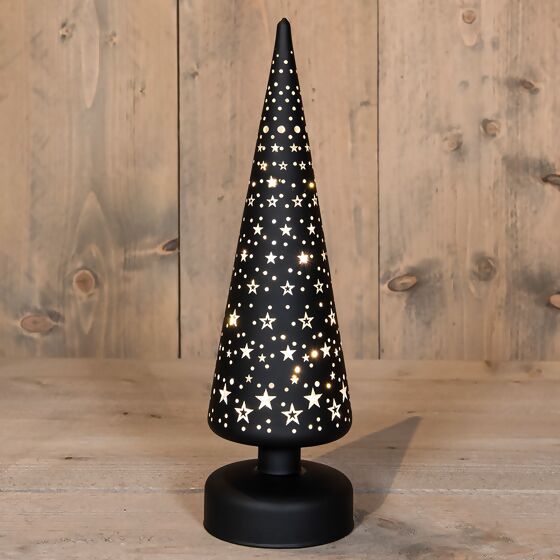 LED-Glasbäumchen mit Sternen, 9x30 cm, schwarz