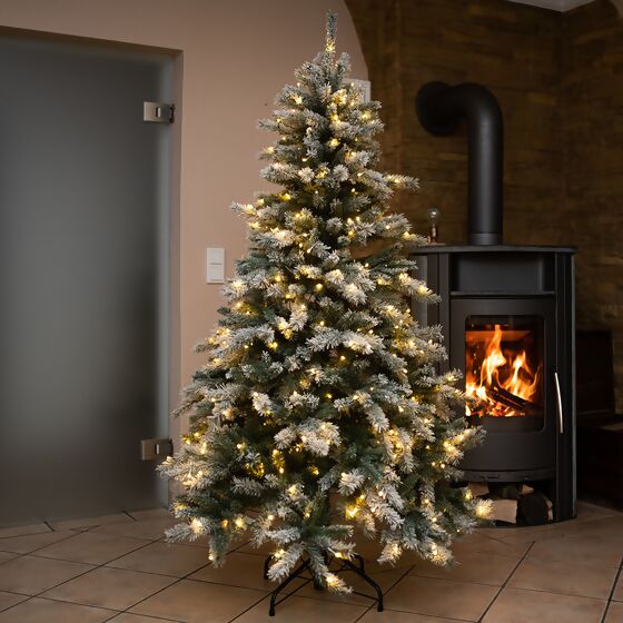 Künstlicher Weihnachtsbaum Fichte, Schneeoptik, mit LED-Beleuchtung, 210 cm