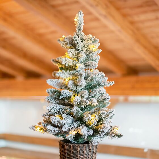 Künstlicher Weihnachtsbaum Kiefer Schneeoptik, mit Lichterkette, 90 cm