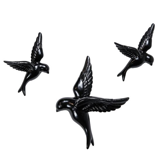 Deko-Vögel, 3er Set, schwarz
