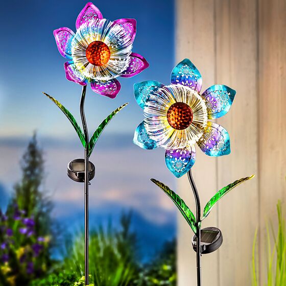 Solar-Gartenstecker Flower Illusion 2er-Set