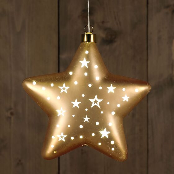 LED-Glasstern mit Sternen, 19 cm, gold