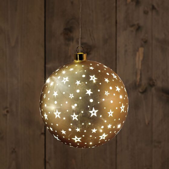 LED-Glaskugel mit Sternen, 15 cm, gold