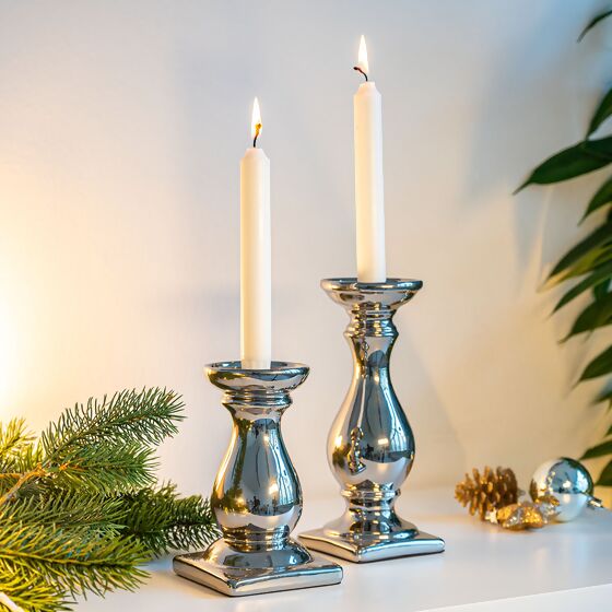 Keramik Kerzenhalter Jule, silber, groß