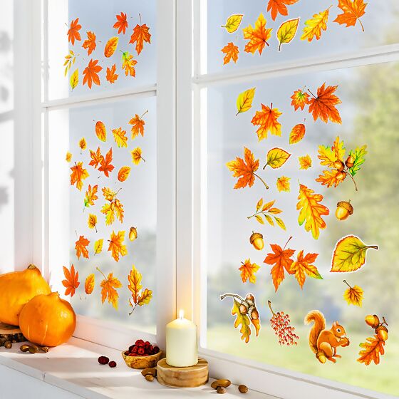 Fenstersticker Herbstlaub, 57-teilig