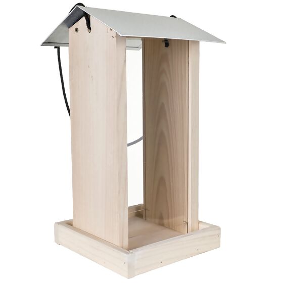 Vogelfutterstation Quara, zum Hängen, mit Stahldach, 17x17x32 cm