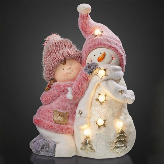 LED-Figur Mädchen mit Schneemann