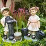 Gartenfigur Anneliese mit bepflanzbarrem Eimer und Anton am Brunnen mit LED Beleuchtung | #1