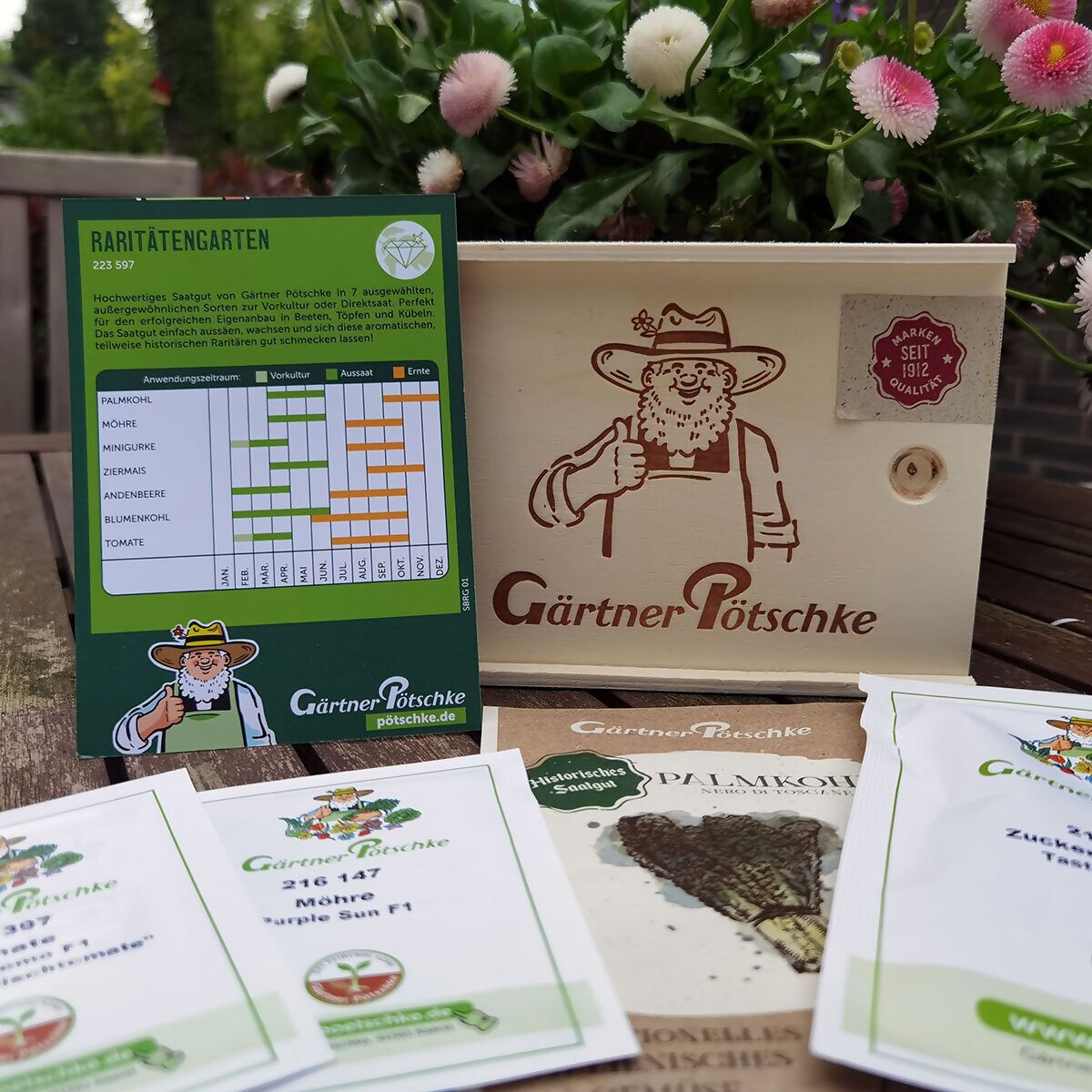 Saatgut-Holzbox Raritätengarten online kaufen bei Gärtner Pötschke